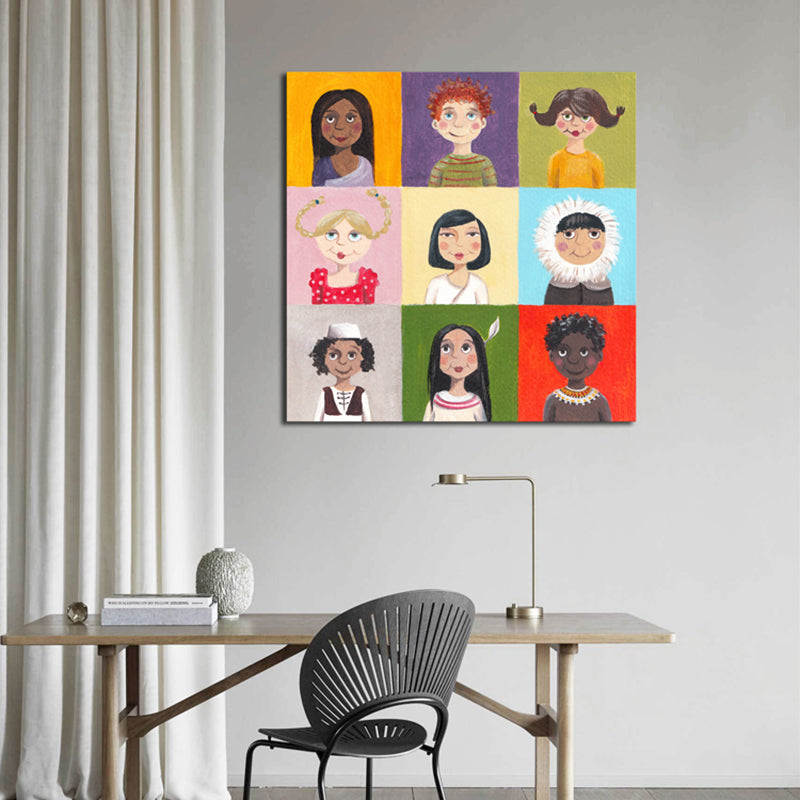 Pastel Color Modern Art Cartoon Characters Canvas for Kitchen, Multiple Sizes Options