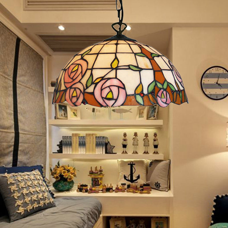 Bloom Down Lighting Tiffany 1 Bulbo de 12 "/16" de ancho Pink artesanes de vidrio artesanal Luz de colgante de vidrio