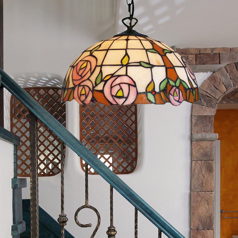 Bloom Down Lighting Tiffany 1 Bulbo de 12 "/16" de ancho Pink artesanes de vidrio artesanal Luz de colgante de vidrio