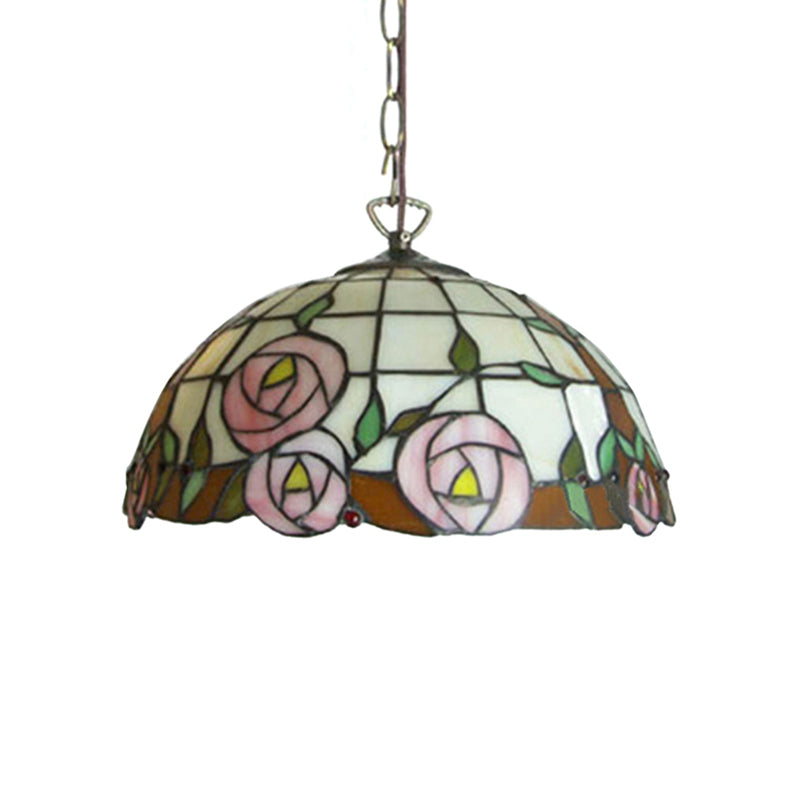 Bloom Down Lighting Tiffany 1 Bulbo de 12 "/16" de ancho Pink artesanes de vidrio artesanal Luz de colgante de vidrio