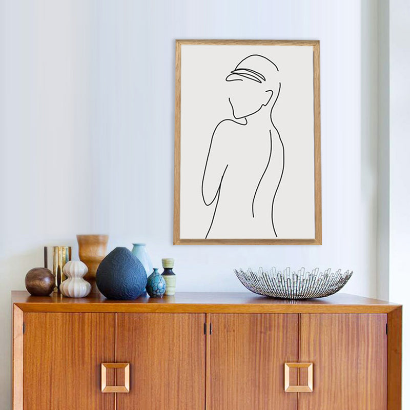 Nude Figure Line Art Print Minimalistic Canvas Wall Decor in White for Girls Room