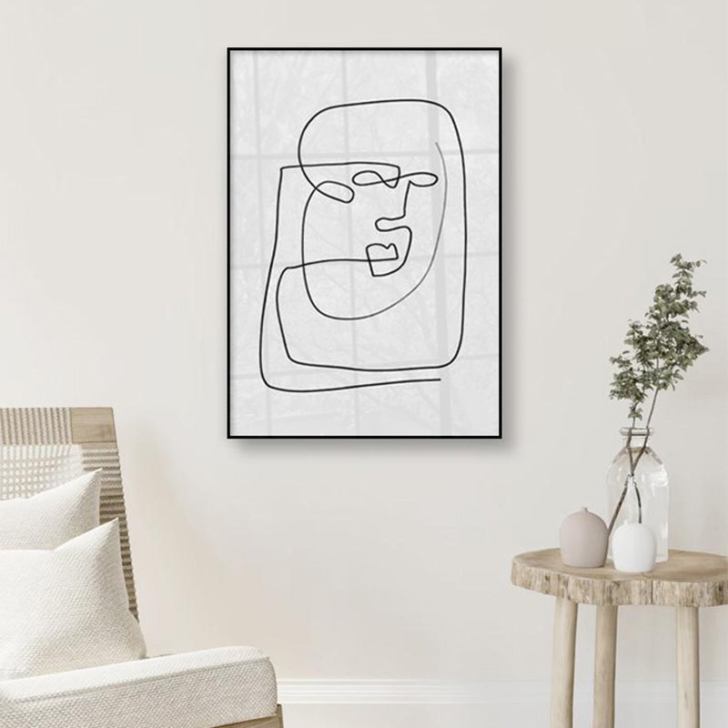 Nude Figure Line Art Print Minimalistic Canvas Wall Decor in White for Girls Room