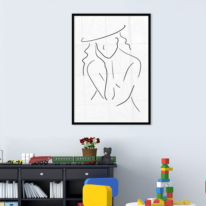 Nude Figure Line Art Print Minimalistic Canvas Wall Decor in White for Girls Room
