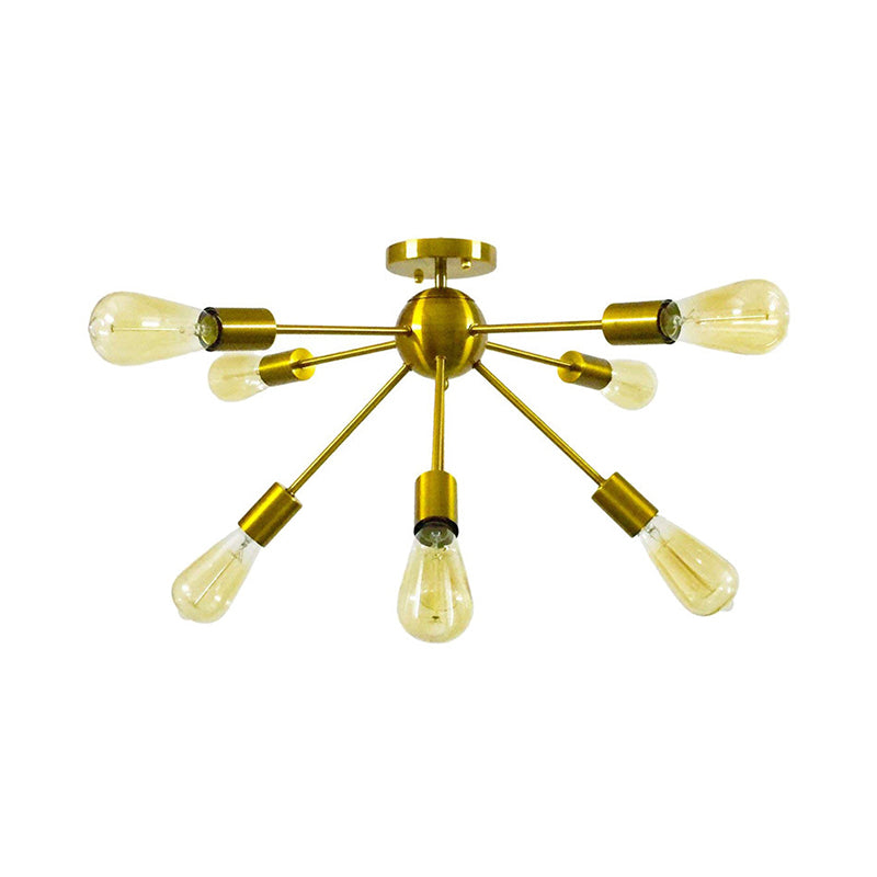 Metal Linear Semi Flush Mount Light with Small Ball Restaurant 8 Heads Modern Ceiling Lamp