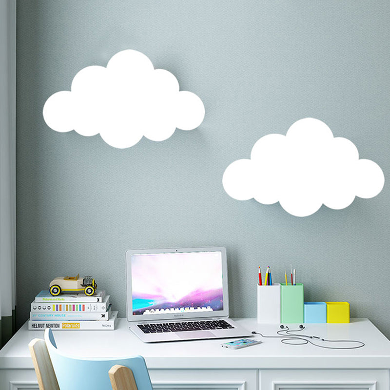 Kids White Finish Sconce Light Cloud Shape Acrylic LED Wall Lamp for Kindergarten Corridor
