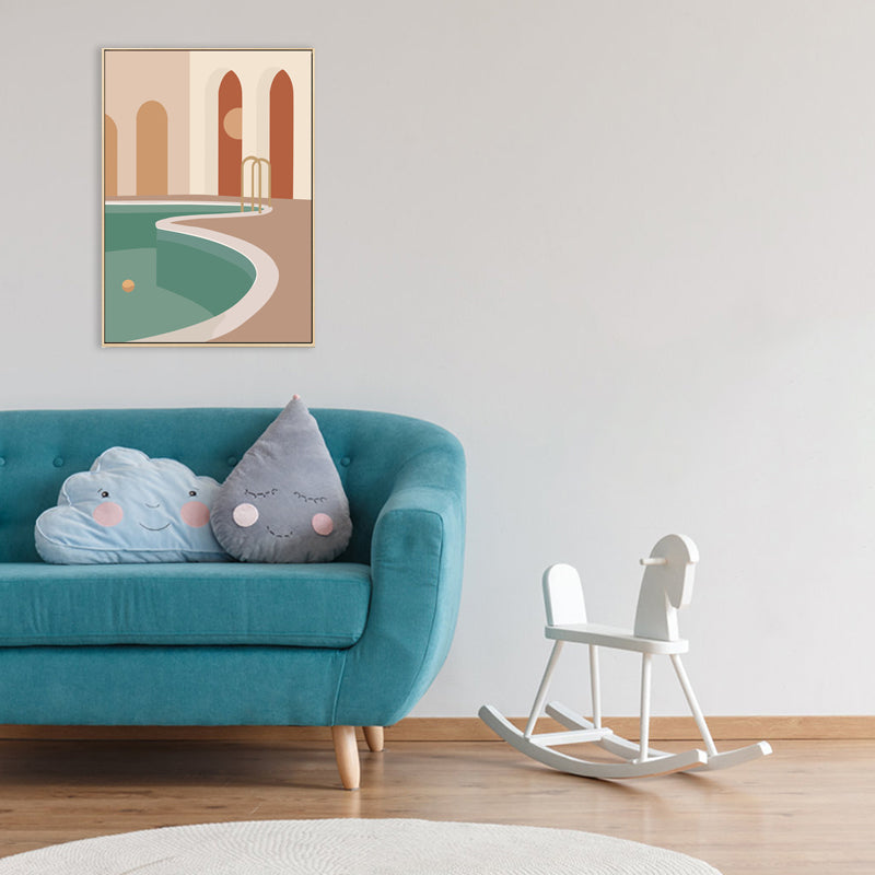 Nordic Style Teenagers Painting Building in Light Color Wall Decor, Multiple Sizes