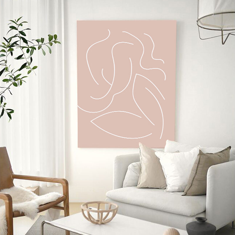 Pink Nude Woman Wall Art Line Drawing Minimalistic Bedroom Canvas Print for Room