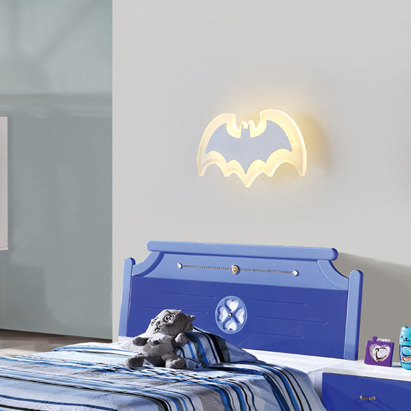 Cool Bat Shaped Wall Light Modern Style Acrylic Metal Wall Lamp in White for Boys Bedroom