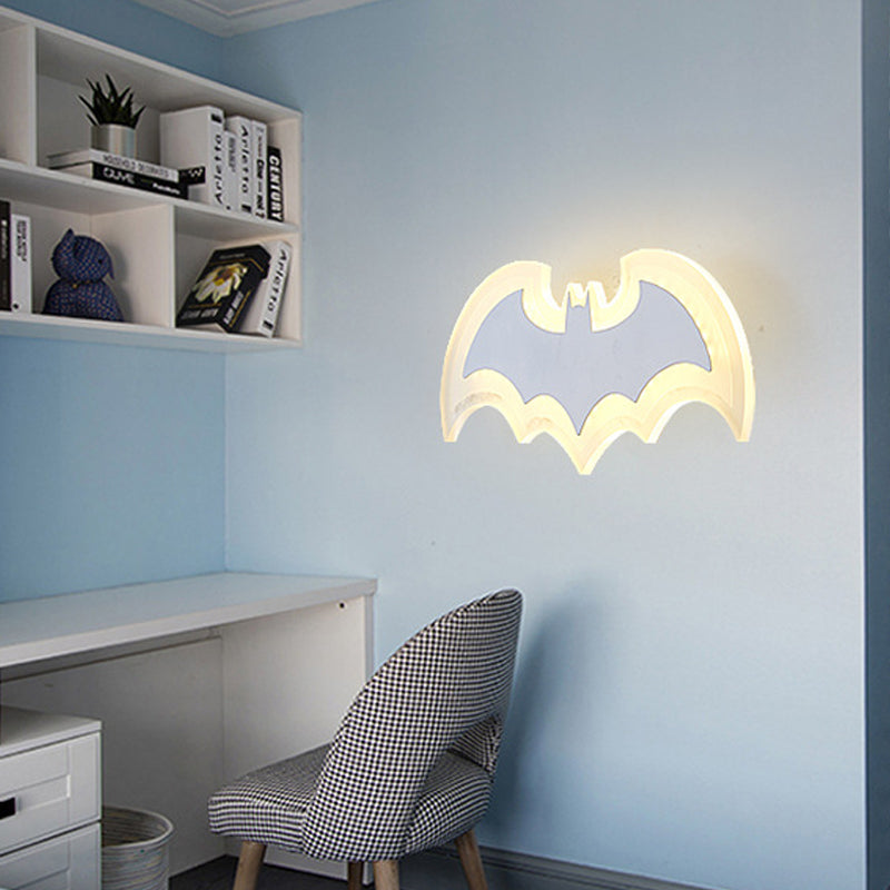 Cool Bat Shaped Wall Light Modern Style Acrylic Metal Wall Lamp in White for Boys Bedroom