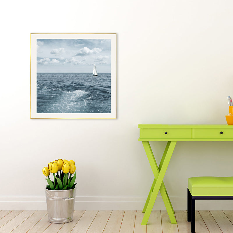 Oceaanscène wanddecoratie hedendaagse stijl canvas getextureerd schilderij in lichte kleur