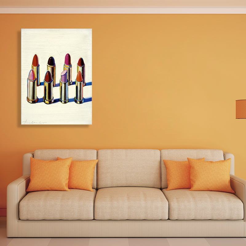 Lippenstift van verschillende kleuren schilderij in rode traditionele wanddecoratie voor eetkamer