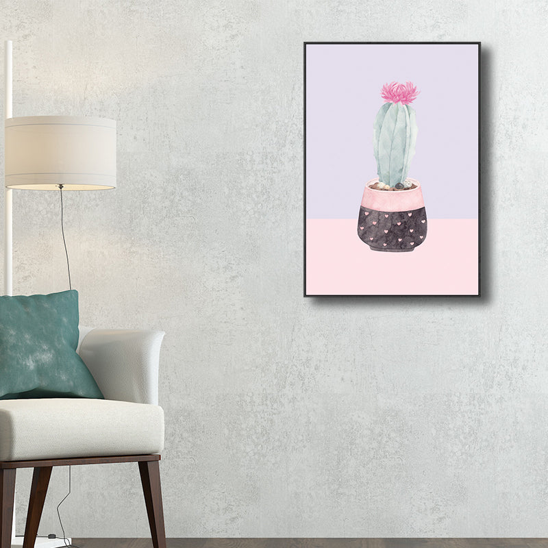 Contemporary Cactus Canvas Guest Room Wall Art Print in Pastel Color, Multiple Sizes