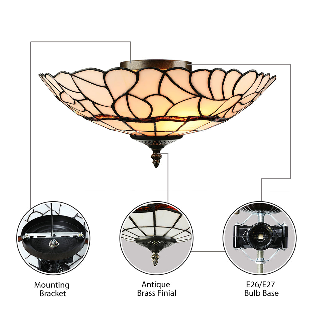 Plafonnier en verre blanc/beige de style Tiffany, plafonnier à 3 lumières pour le salon