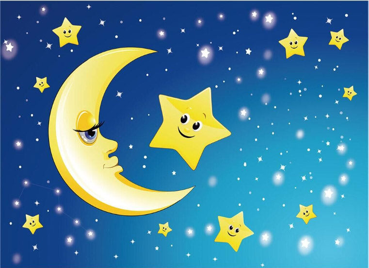 Moon and Stars Mural Decal Kid's Style Non-Woven Textured Wall Covering in Soft Color