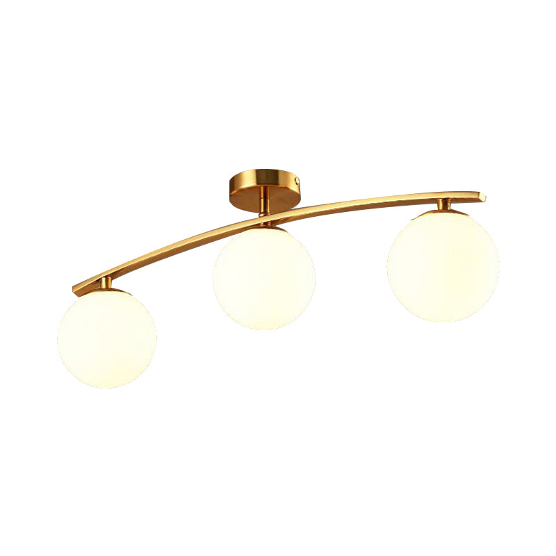 Modern Sphere Shade Semi Ceiling Mount Light Opal Glass Gold Ceiling Lamp for Study Room