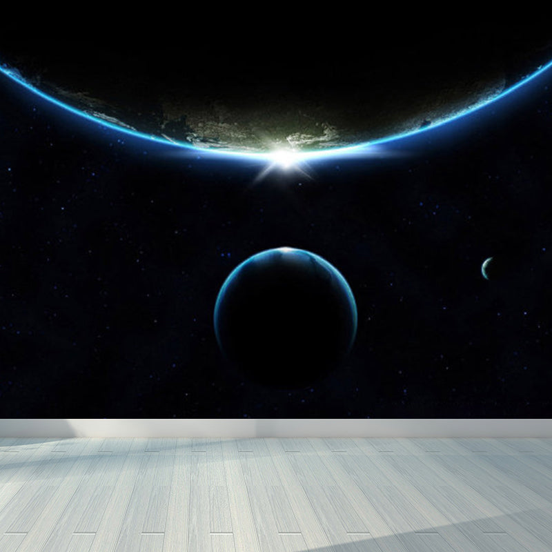 Modern Planet Wall Mural Non-Woven Stain Resistant Soft Color Wall Art for Living Room