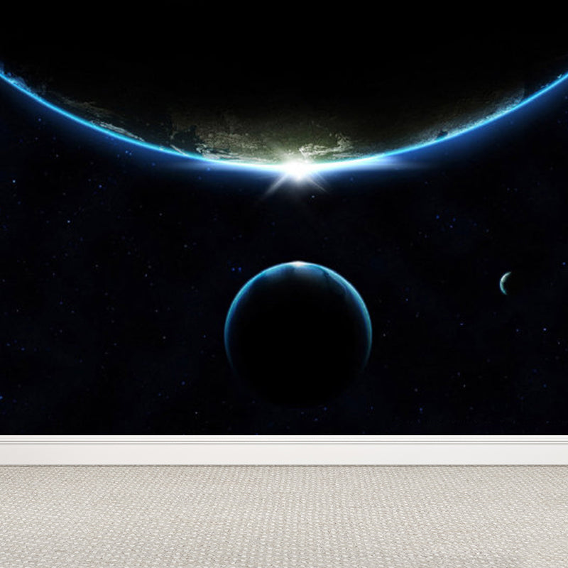 Modern Planet Wall Mural Non-Woven Stain Resistant Soft Color Wall Art for Living Room