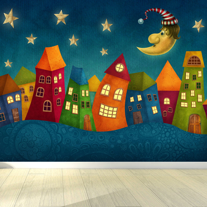 Modern Planet Wall Mural Non-Woven Stain Resistant Soft Color Wall Art for Living Room