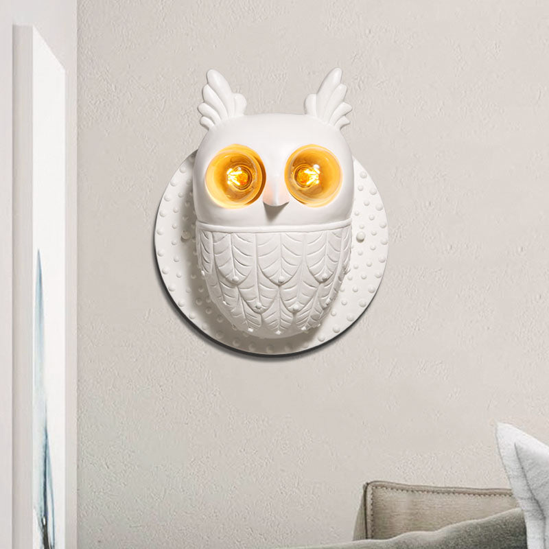 Lovely Owl Shaped Wall Light Two Lights Resin Sconce Light in White for Kindergarten Bedroom