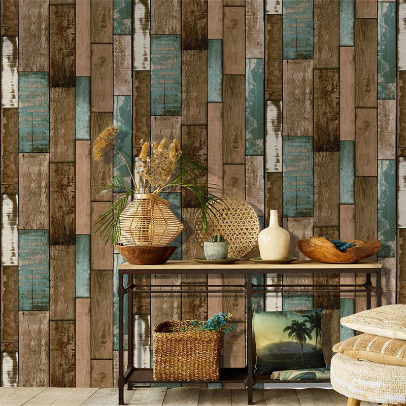 Rustic Reclaimed Wood Wallpaper Roll PVC Self-Adhesive Brown Wall Art for Dining Room