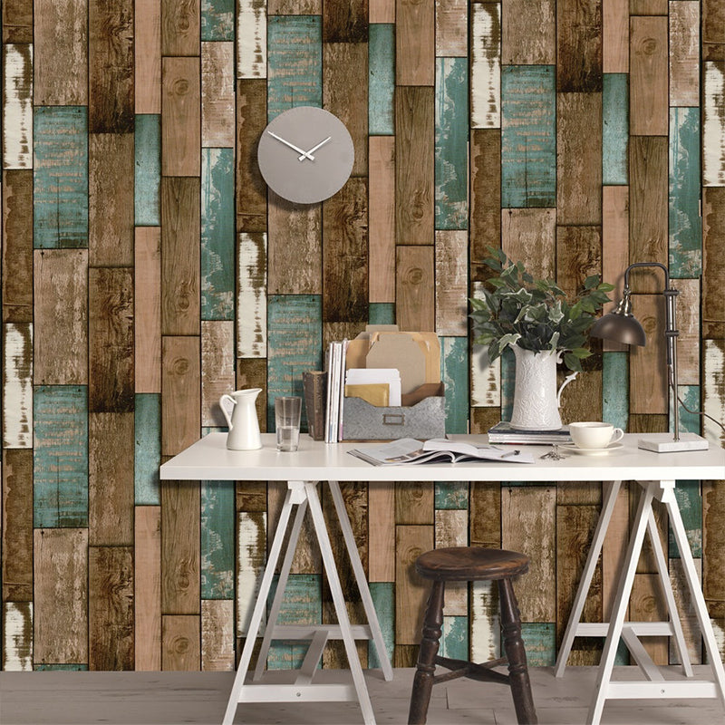 Rustic Reclaimed Wood Wallpaper Roll PVC Self-Adhesive Brown Wall Art for Dining Room