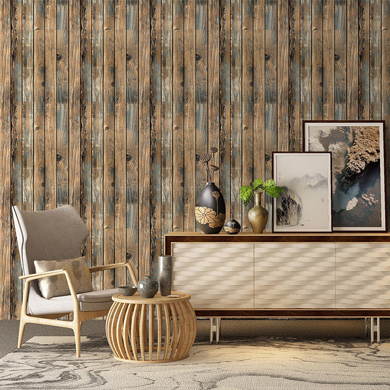 Wood Board Wallpaper Roll Brown PVC Wall Decor, Peel and Paste, 19.5' L x 17.5" W
