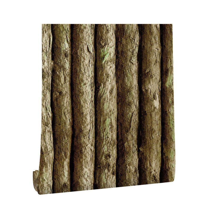 3D Wood Poles Adhesive Wallpaper Rustic Smooth Wall Covering in Brown for Sitting Room