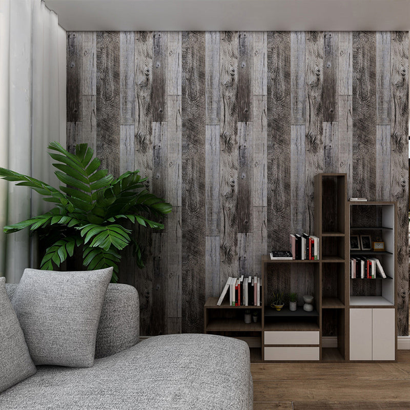 Farmhouse Repurposed Wood Wallpaper Brown Office Wall Art in Dark Color, Peel and Paste