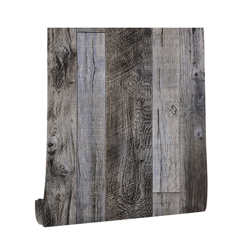 Farmhouse Repurposed Wood Wallpaper Brown Office Wall Art in Dark Color, Peel and Paste