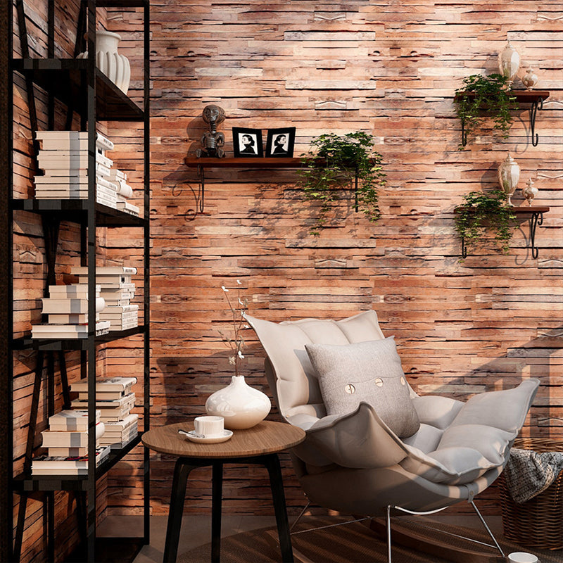 Rollo de papel tapiz de madera marrón rojo, decoración de pared para sala de estar, fácil de quitar