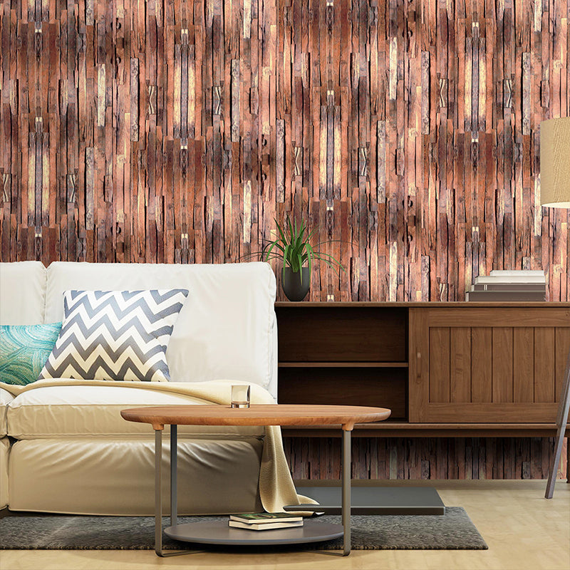 Red Brown Wood Wallpaper Roll Stick On Cottage Living Room Wall Decor, Easy to Remove