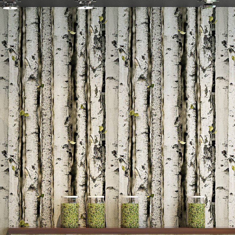 Cottage Birches Wallpaper Roll Grey and Green Living Room Wall Decor, 33' L x 20.5" W
