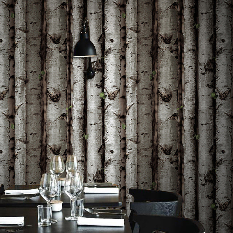 Unpasted Birch Forest Wallpaper Roll PVC Farmhouse Wall Covering for Dining Room