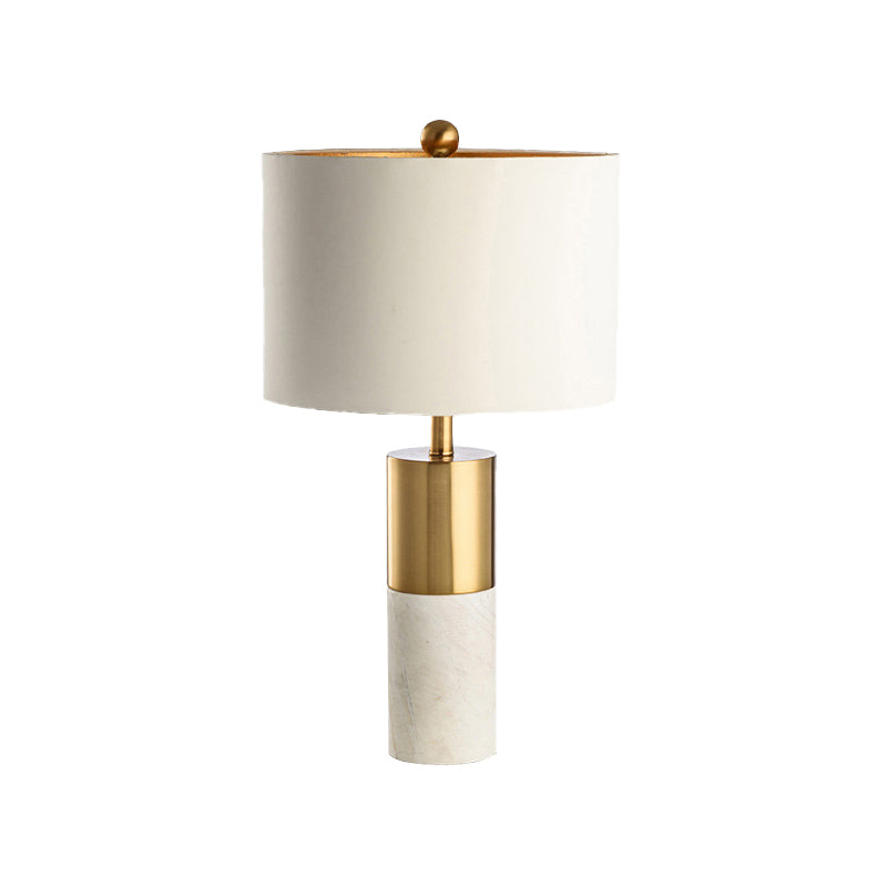 Lámpara de mesa con pantalla de tambor de metal, base de mármol, estilo moderno, 1 luz, iluminación de mesa blanca para dormitorio