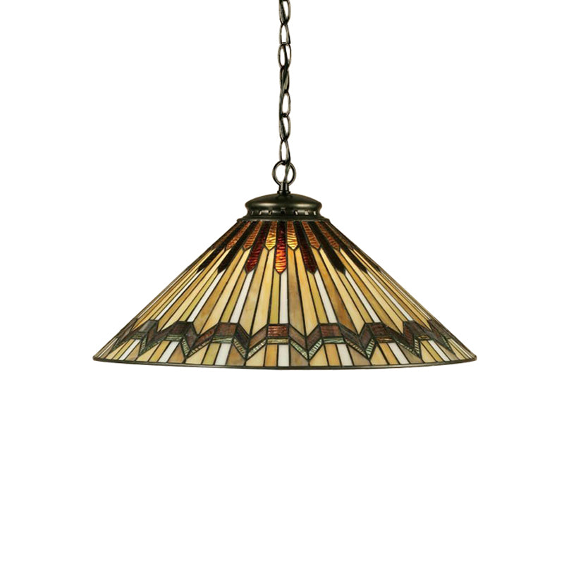 Conical Shape Hanging Lamp Kit Tiffany Hand Rolled Art Glass 1 Light Amber Suspended Lighting Fixture for Stair
