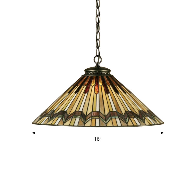 Conical Shape Hanging Lamp Kit Tiffany Hand Rolled Art Glass 1 Light Amber Suspended Lighting Fixture for Stair