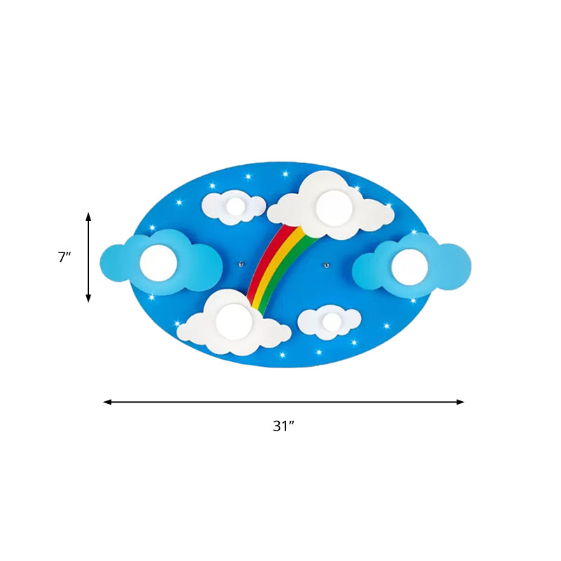 Cloud Rainbow Kids Bedroom Ceiling Lamp Metal Cartoon Flush Mount Light in Blue