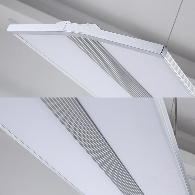 Rechteckige Anhängerbeleuchtung moderne Metall -LED 23,5 "/47" breites silberne Deckenlampen -Kit mit weißem Acryldiffusor