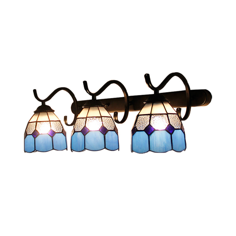 3 Light Dome Sconce Lighting Rustic Loft Stained Glass Wall Mount Light in Light Blue/Green/Clear/Orange Red/Royal Blue for Bathroom