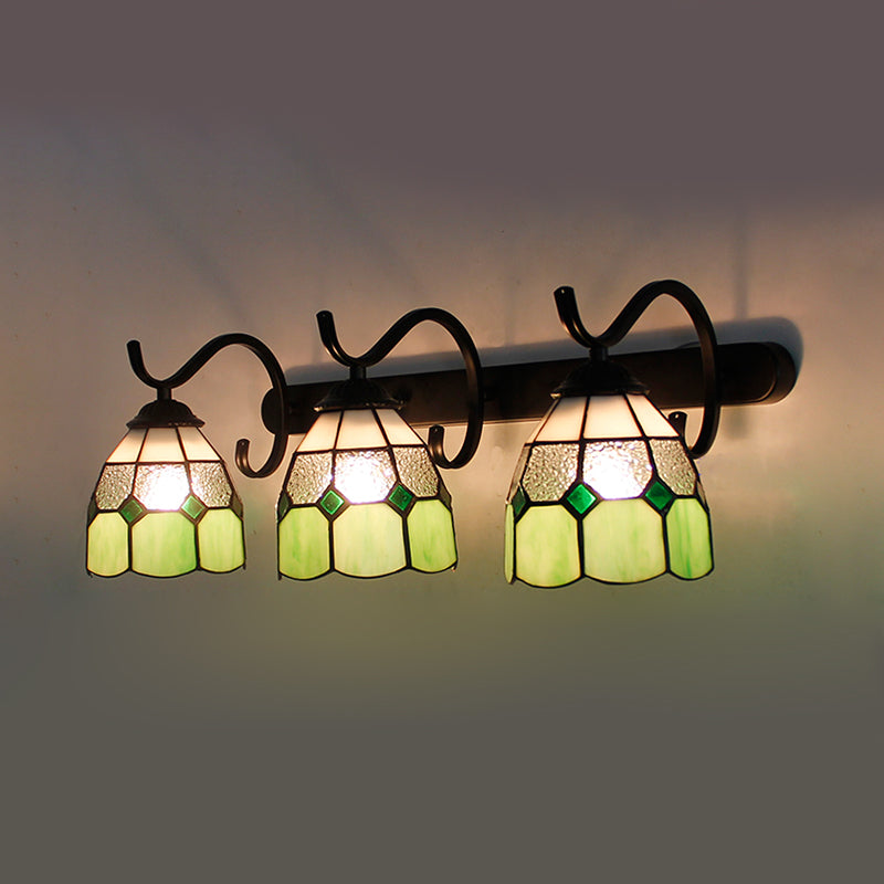 3 Light Dome Sconce Lighting Rustic Loft Stained Glass Wall Mount Light in Light Blue/Green/Clear/Orange Red/Royal Blue for Bathroom
