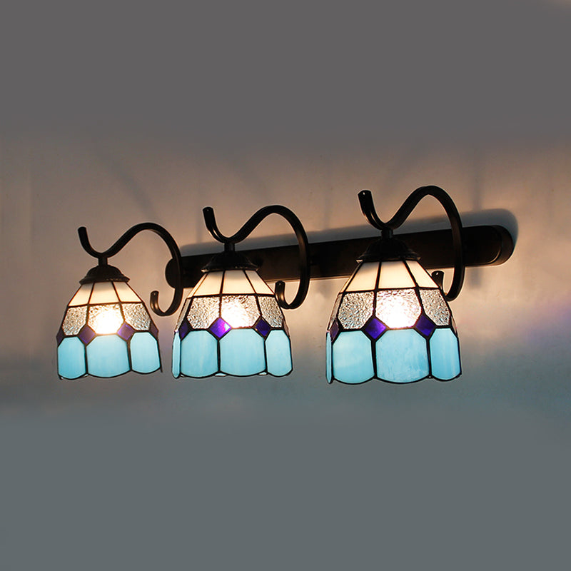3 Light Dome Sconce Lighting Rustic Loft Stained Glass Wall Mount Light in Light Blue/Green/Clear/Orange Red/Royal Blue for Bathroom