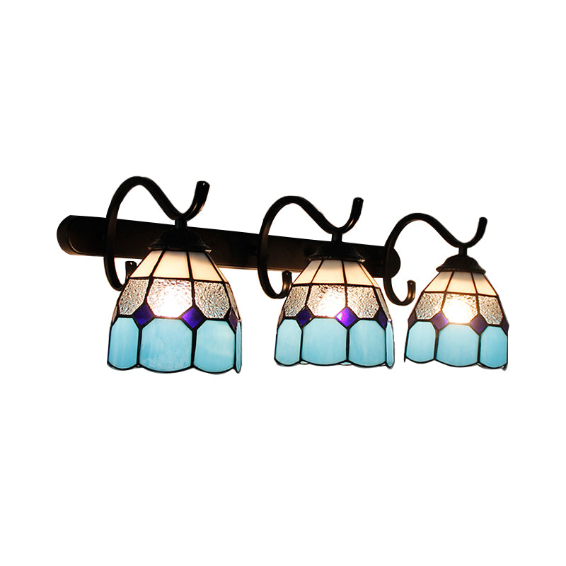3 Light Dome Sconce Lighting Rustic Loft Stained Glass Wall Mount Light in Light Blue/Green/Clear/Orange Red/Royal Blue for Bathroom