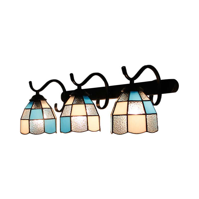 3 Light Dome Sconce Lighting Rustic Loft Stained Glass Wall Mount Light in Light Blue/Green/Clear/Orange Red/Royal Blue for Bathroom