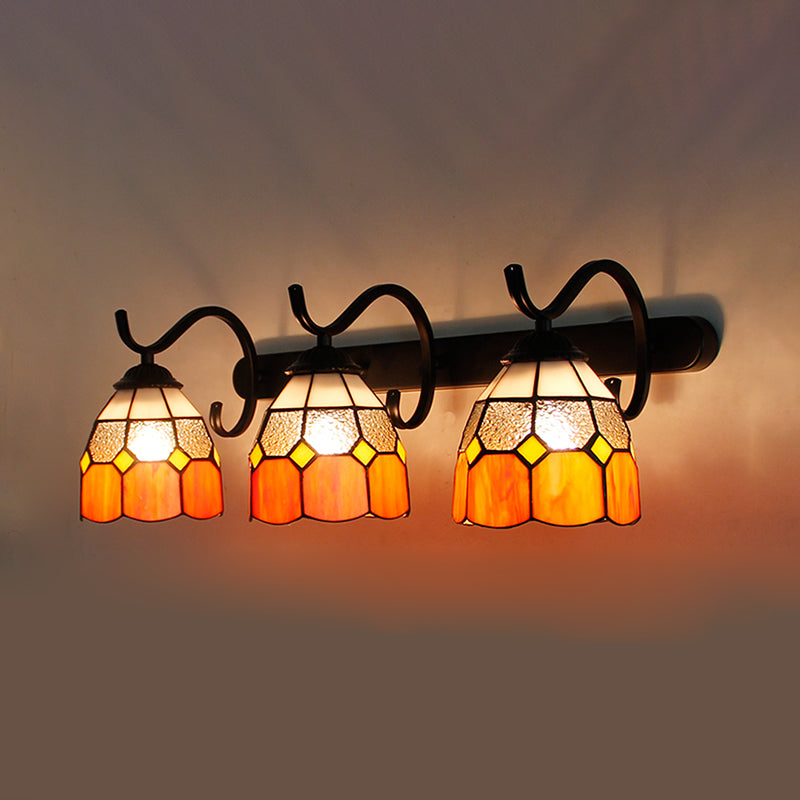 3 Light Dome Sconce Lighting Rustic Loft Stained Glass Wall Mount Light in Light Blue/Green/Clear/Orange Red/Royal Blue for Bathroom