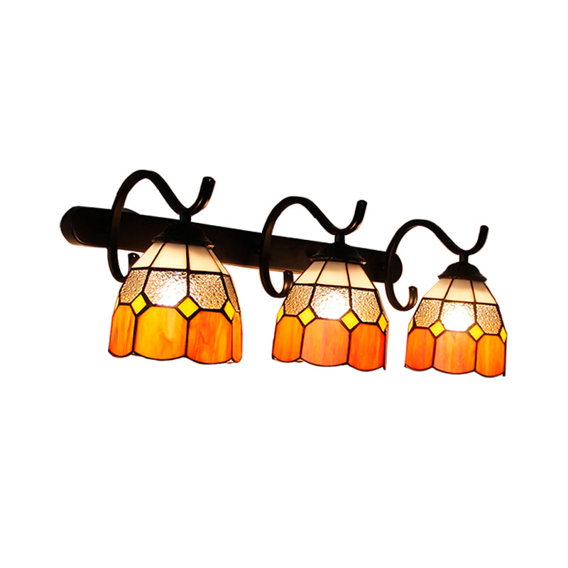 3 Light Dome Sconce Lighting Rustic Loft Stained Glass Wall Mount Light in Light Blue/Green/Clear/Orange Red/Royal Blue for Bathroom