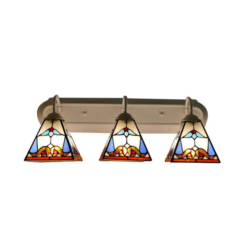3 Head Wall Light Fixture Tiffany Pyramid Stained Glass Sconce Lighting in White