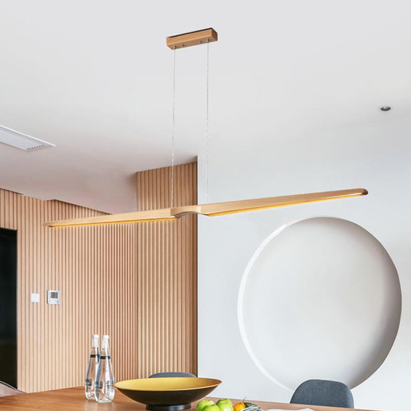 Modern Linear Wooden Pendant Lighting Single Light LED Hanging Ceiling Light Fixture for Office