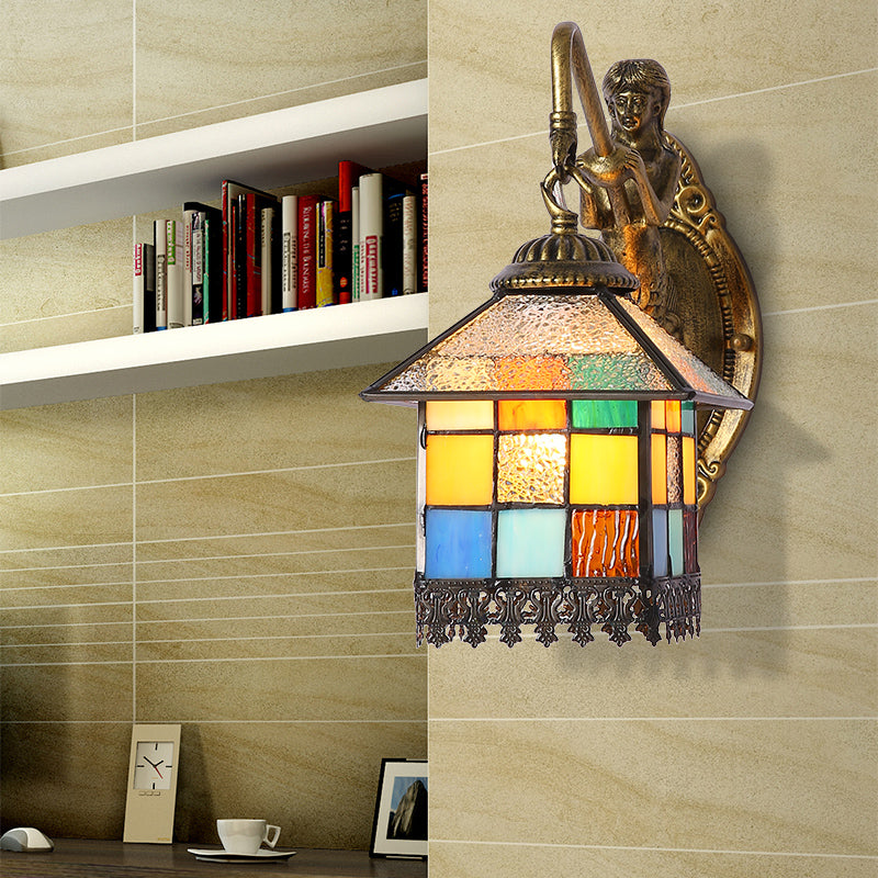 Brass House SCONCE LICHT TIFFANY 1 Hoofd Multicolor gebrandschilderd glazen wandmontage Licht