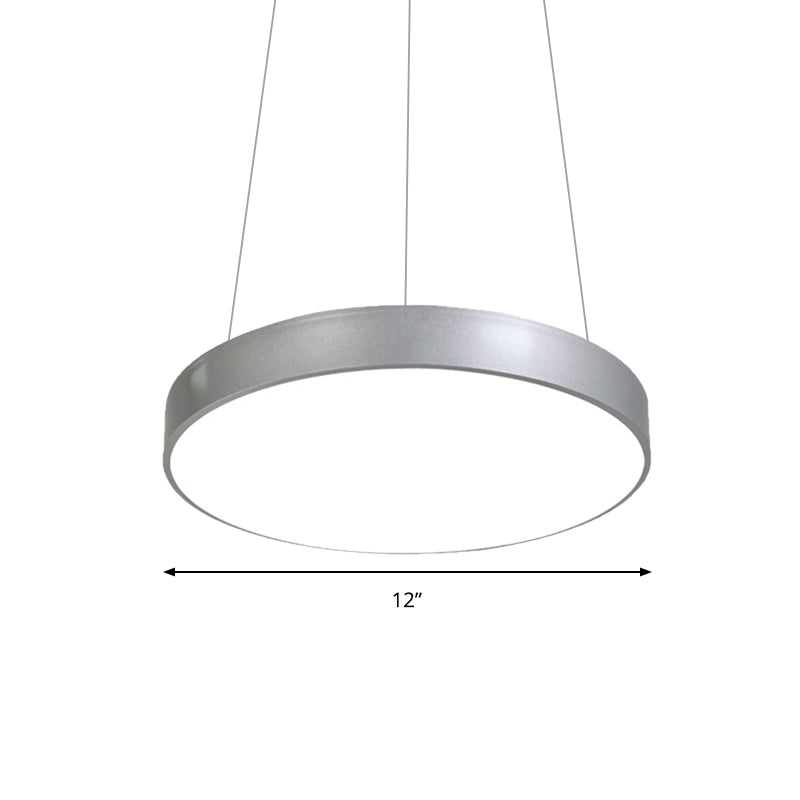 12 "/16" /23.5 "Lámpara de colgante circular de plata de ancho Lámpara de techo colgante de metal LED moderno