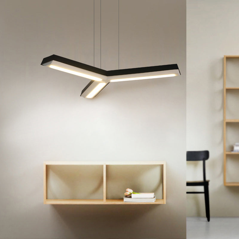 Lámpara colgante moderna 1 de luz con sombra de metal en forma de techo LED en forma de Y para el cargo